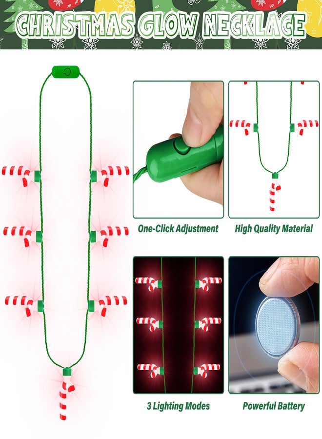 EOBOH Christmas Accessories, 6PCS Light Up Candy Cane Necklace, 3D Light Necklace with 7 Candy Cane Pendants, 3 Modes for Ugly Sweater, New Year, Bulk - Image 2